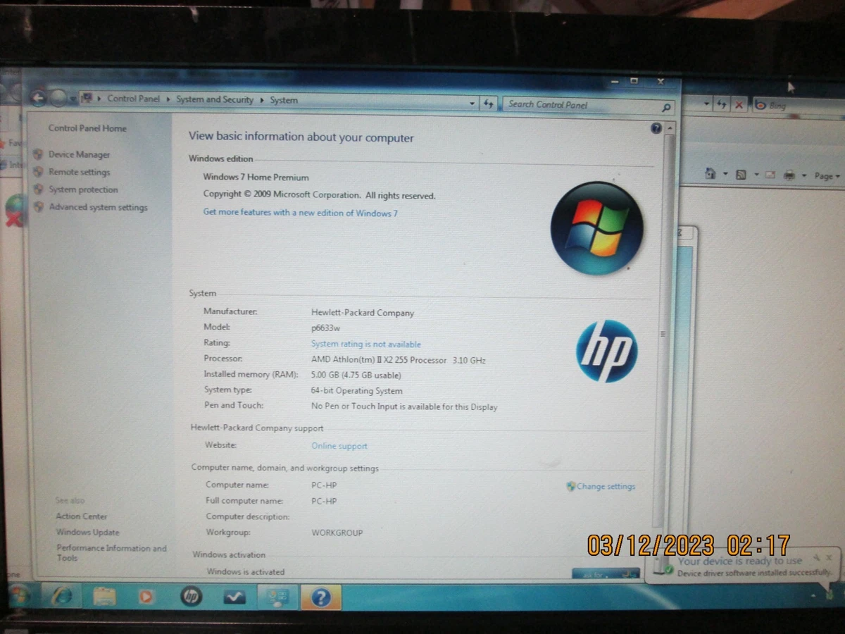 HP H ALVORIX RS880 uATX Motherboard 620887 001 AMD ATHLON X2 255 and memory