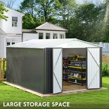 10x12FT Metal Storage Shed, Lockable Outdoor Utility for Garden & Patio, White