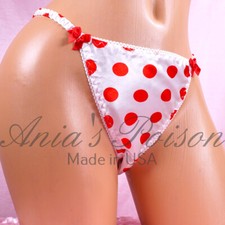 VTG style Satin Classy Cut Ladies sissy RED Polka Dot panties String bikini