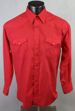Wrangler Shirt Red Size 17 x 34 Pearl Snap Button Front Long Tail Cowboy Cut USA