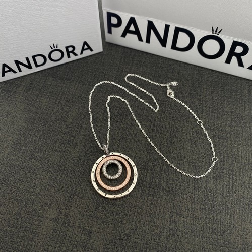 Neu Original Pandora Bicolor Rosévergoldet Kreise Anhänger & Halskette 45cm - Bild 5 von 5