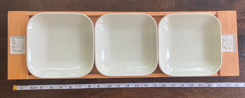 Vtg Pfaltzgraff SIERRA 3 Part 23.5" Wood Tray With Three 6.5" Rectangular Plates - Picture 2 of 9