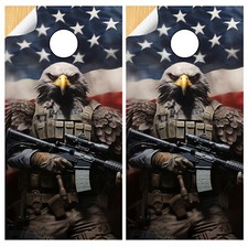 C332 Eagle Flag Cornhole Board Wraps LAMINATED Wrap Decals Vinyl Sticker Skins