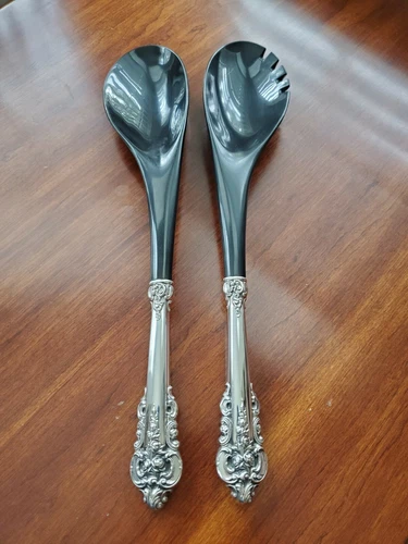Grande Baroque Salad Serving Set Plastic Bowls Wallace Sterling Silver Handles