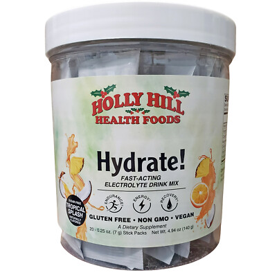 Holly Hill Health Foods Hydrate!, Tropical Splash, 20-0.25 Ounce Stick Packs