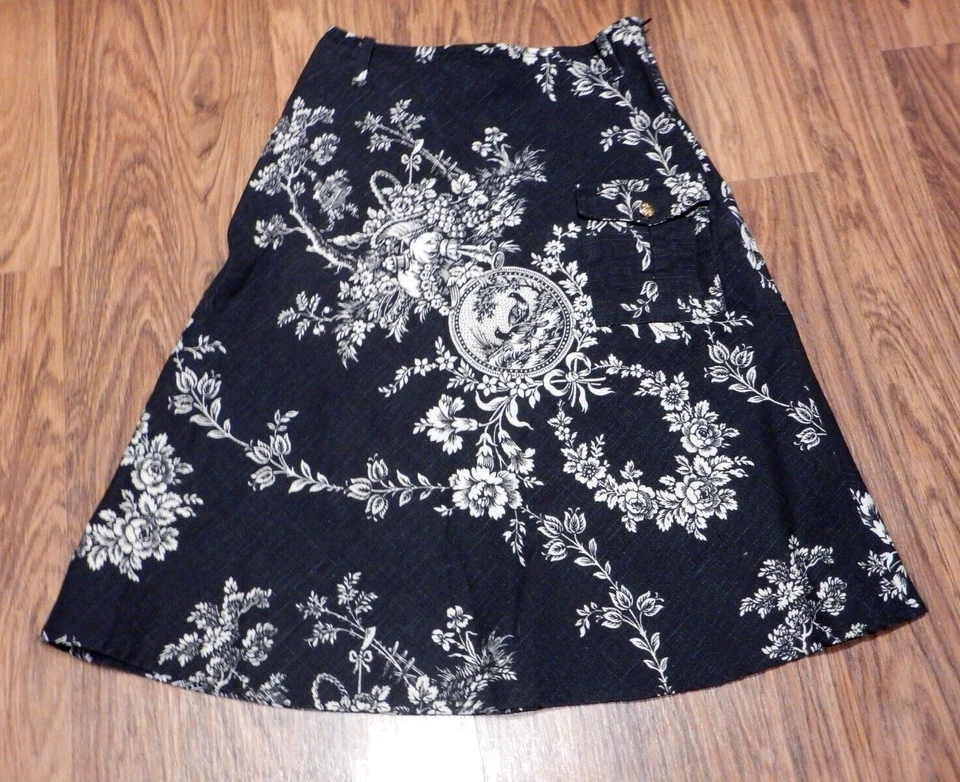 Falda ANTHROPOLOGIE Corey Lynn Calter con estampado de toile blanco y negro con bolsillo 2 XS 3E Foto 2 de 4
