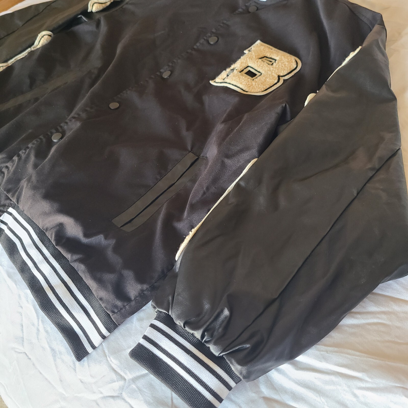 Varsity Jacket Black Bones Patchwork Baseball Fau… - image 6