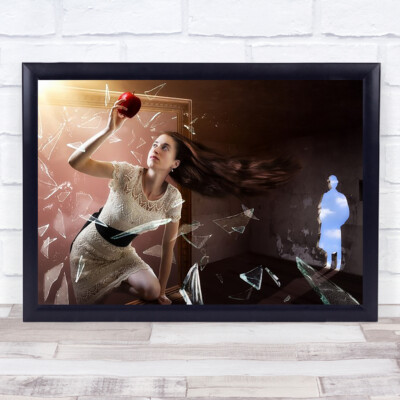 Magritte's Muse Magritte Apfel Glasscherben Silhouette himmelblau Kunstdruck