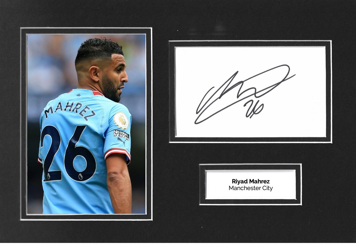 Riyad Mahrez Signed 12x8 Photo Display Manchester City Autograph