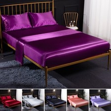 Solid Satin Silk Bedding Set Bed Flat Sheet Fitted Sheet Pillowcase Bedspread