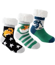 Upenty 3 Pairs Slipper Socks For Kids, Fuzzy Kids Slipper Socks Non-Slip M 6-8