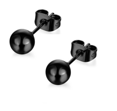 Round Polish Ball Rose gold Silver Black Stainless Steel Stud Earrings S15