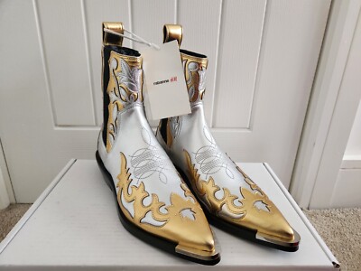 Paco Rabanne x H&M RARE Gold Silver Cowboy Boots UK5 EU38 Full Leather  Brand New UK