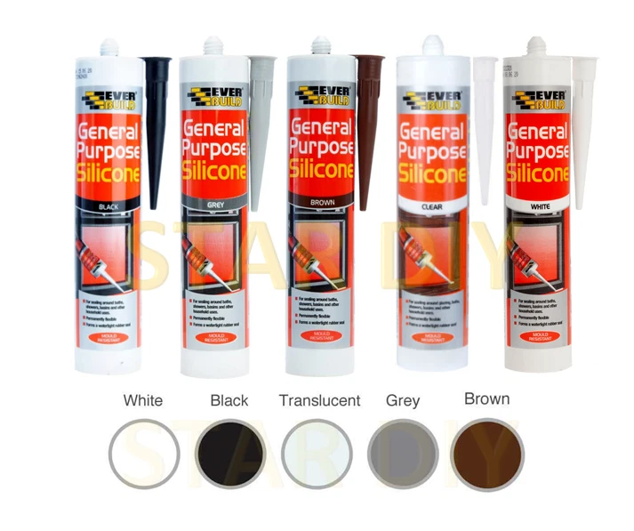 EVERBUILD General Purpose Silicone C3 Cartridge 280ml Sealant Clear White Brown Black Grey