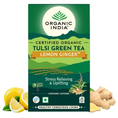 Organic India Tulsi Green Tea Lemon Ginger 25 TB Flavour Lemon, Ginger and Tulsi