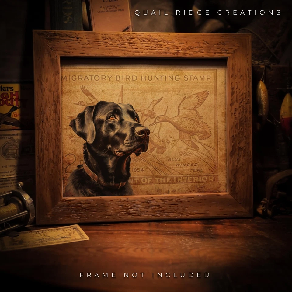 Vintage Duck Hunting Stamp Art Print 8X10 Black Lab Dog Fishing Cabin Wall Decor - Image 3 of 4