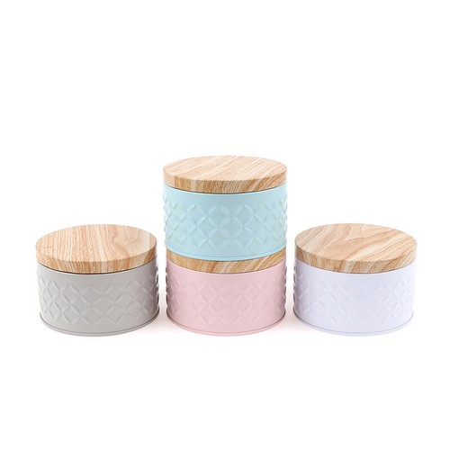 Round Empty Iron Box With Wood Grain Lid Candy Storage Box Diy Candle Making Ja> - Picture 2 of 16