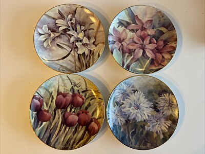 Vintage 1997 CAPE CRAFTSMEN OWEN WEXLER Floral 8'' Plates set of 4 90s Decor
