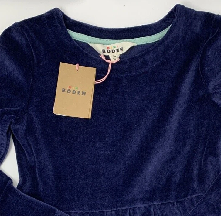 Nuevo con etiquetas Vestido Mini Boden Niñas 4-5 Azul Terciopelo Manga Larga Conejito en Luna Apliques Foto 2 de 4