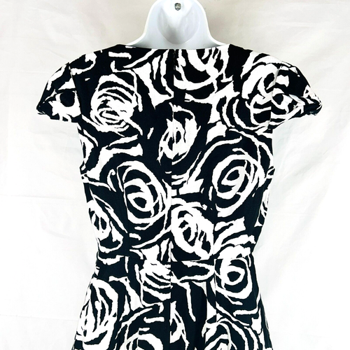Liz Claiborne Dress 4 Black White Bold Geometric Floral Sheath Puff Cap Sleeves - Picture 5 of 8
