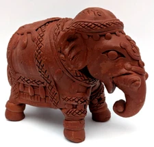 Hand Crafted Red Clay Art Pottery Elephant Figurine Terracotta India