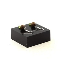 Ohrringe 2 Perlen Peridot Aus Myanmar + Holz 8 Mm Aus Stahl