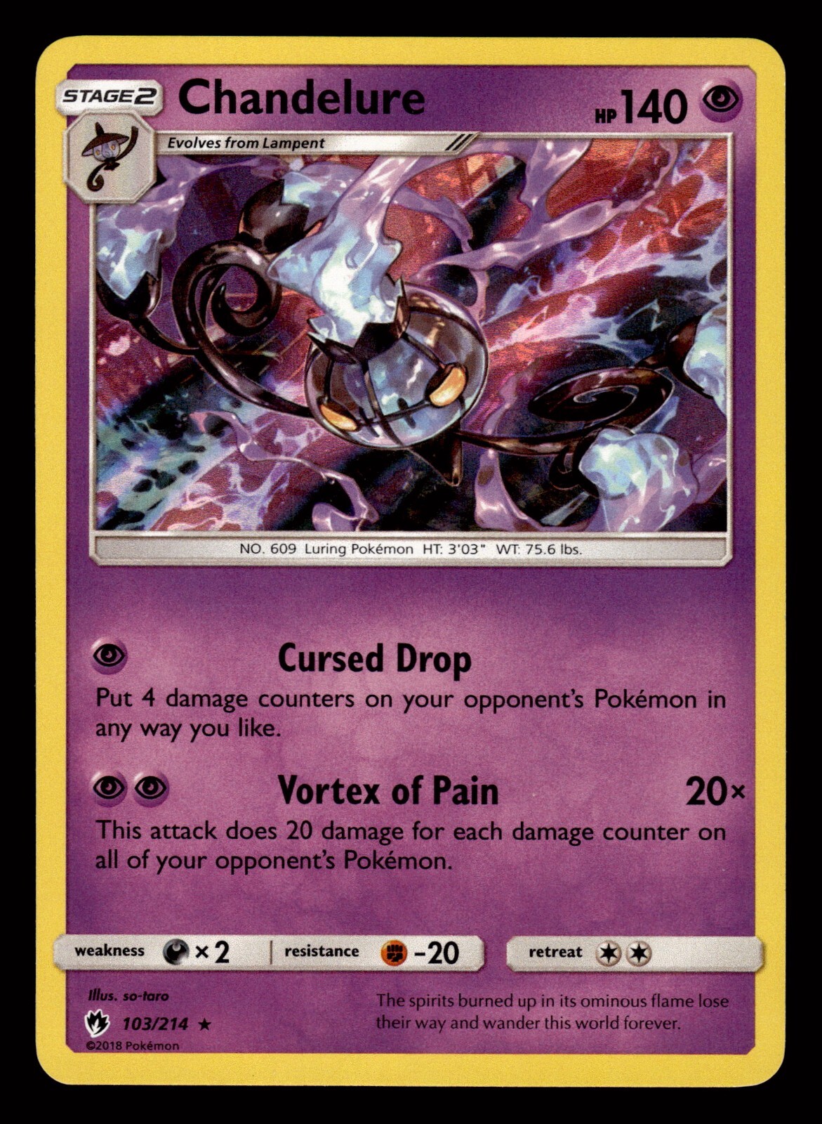 Pokemon Chandelure 103/214 Holo Rare Lost Thunder Card