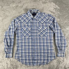 Levis Pearl Snap Shirt Mens Large Blue Plaid Long Sleeve Western Cowboy