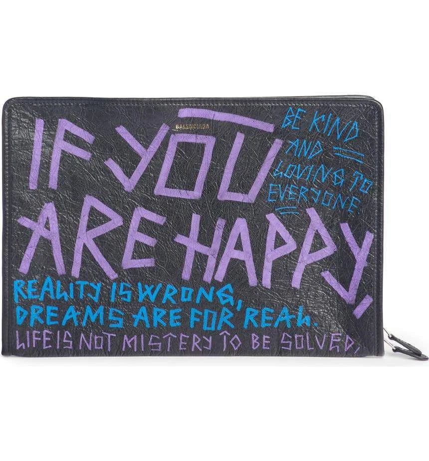 Balenciaga — Balenciaga Bazar Graffiti Purple Blue Black Arena Leather Pouch Clutch NEW
