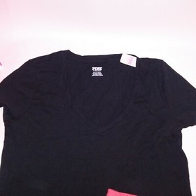 Victoria Secret PINK Pajama Set Small Shorts & T Shirt Black Orange Logo Print  