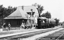 Railroad Train Station Gas Motor Car Delanson New York NY Reprint Postcard