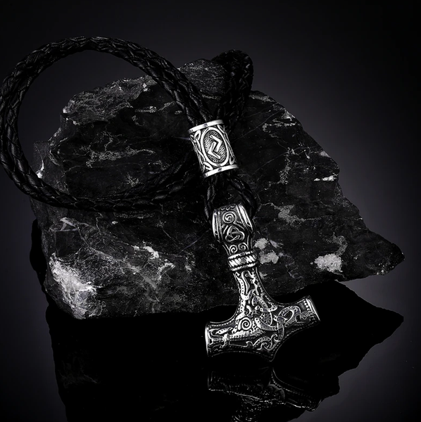Nordische Halskette Thors Hammer Keltisch MjöLnir Vegvisir Wikinger Silber 60Cm-image