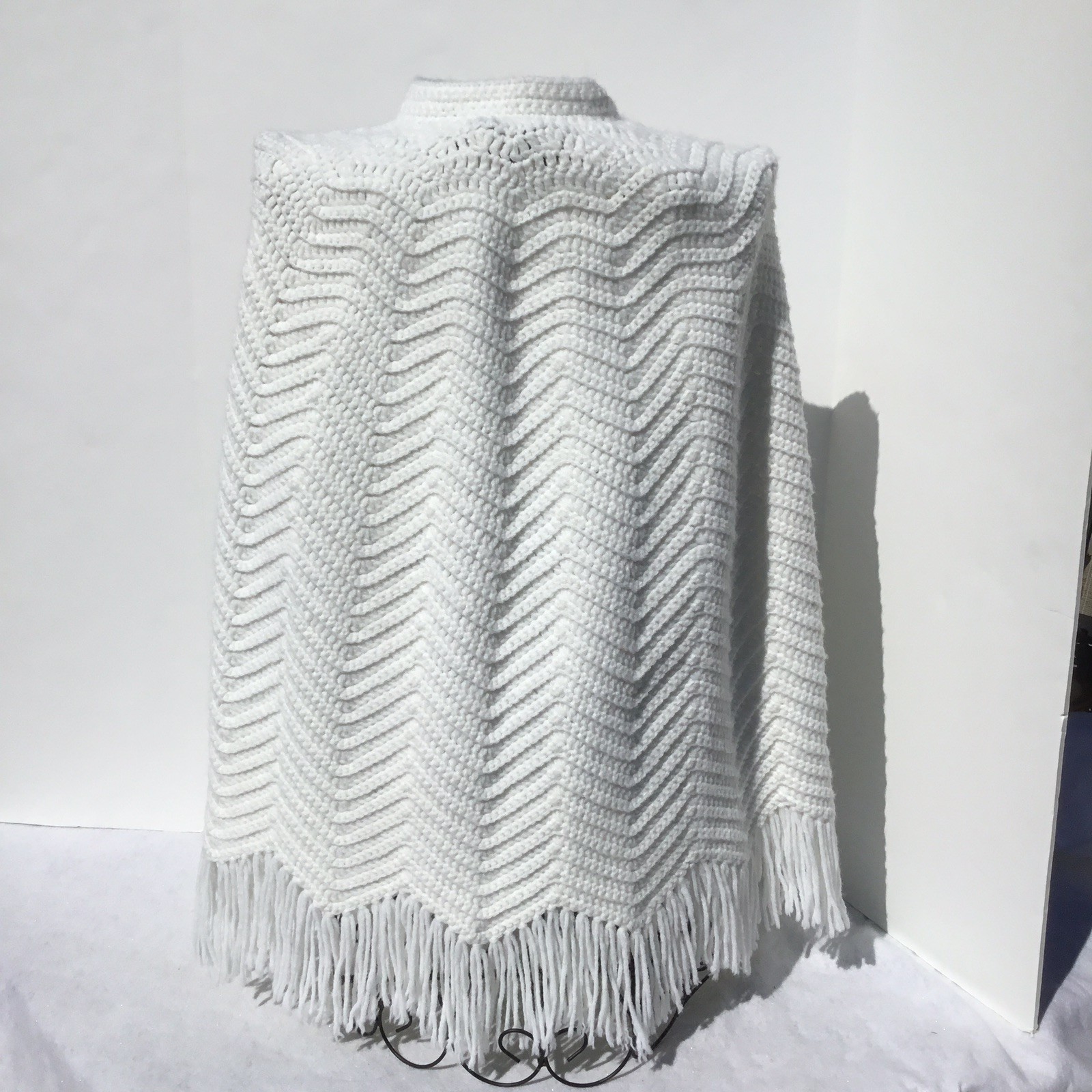 Womens Handmade Crochet Solid Button Front WHITE … - image 7