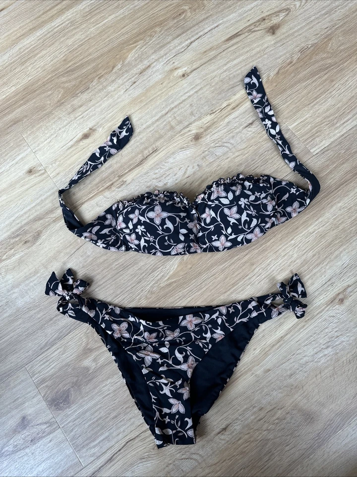 Goldenpoint: Bikini 38 Medium Blumen Schwarz M