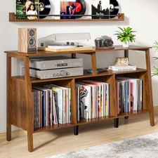 Large Record Player Stand,Mid Century Turntable Stand Table with Open Storage