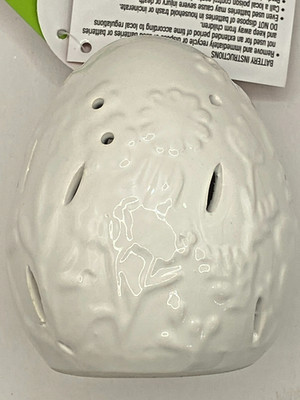 NEW WHITE LED LIGHTED 4'' BUNNY FLORAL TEXTURE CERAMIC EASTER EGG DECOR FREE SHIP