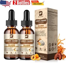 2xLions Mane Mushroom Extract Organic Non GMO Tincture Liquid Herbal Drops 2FlOz