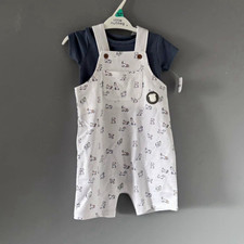 little nutmeg 2pc Dungarees & Short Sleeve T-Shirt Set 12-18M Dog Print