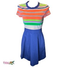 Kate Spade Multi Color Striped Dress Women Sz 4 Pleated Short Sleeve