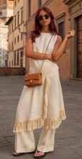 ZARA ZW COLLECTION 100% LINEN FRINGED DRESS ECRU NEW SS26 SIZE L REF 2128/909