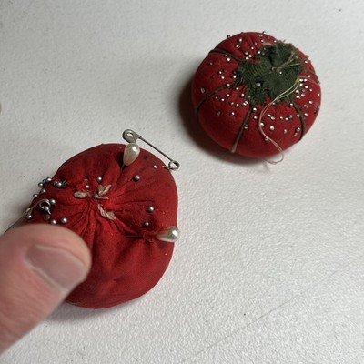 2 Used Antique Vintage Tomato Pincushions - Z2