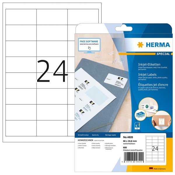 Etiketten Herma 4820 66X33,8Mm FüR Inkjet Drucker 600 StüCk Universal-image