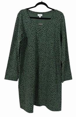 NWT J.Jill Fit Green Animal Print Dot Casual Dress Athleisure Size Large
