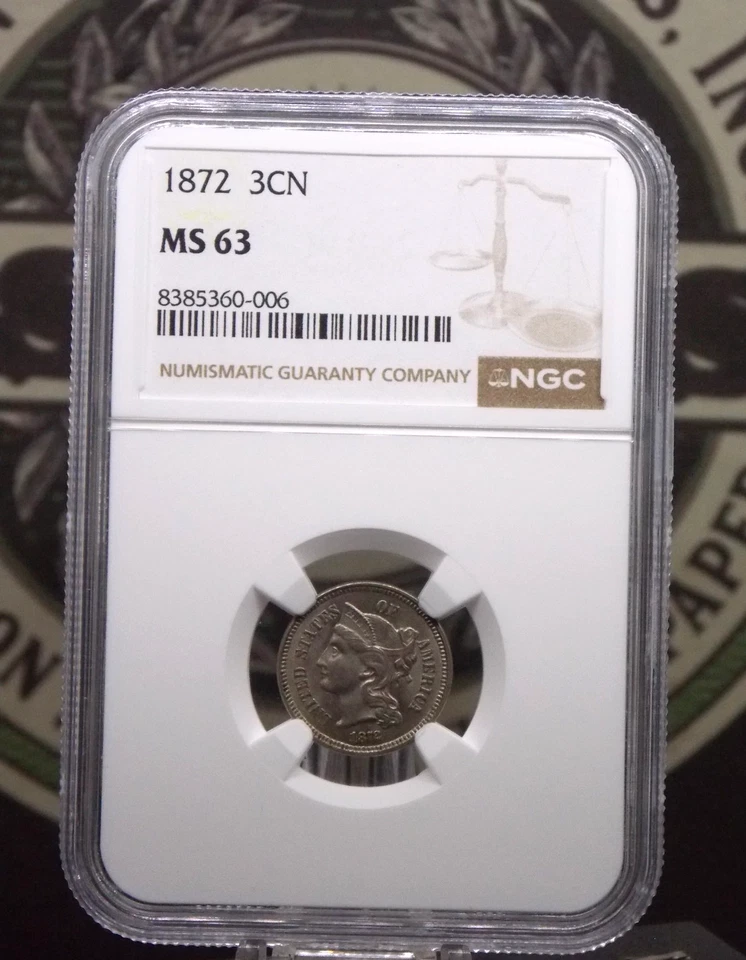 1872 Three Cent Nickel *OBSOLETE* 3CN NGC MS63 #006 Unc BU Uncirculated ECC&C - Image 3 of 4