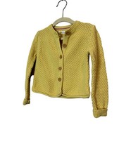 Baby Boden Sweater Kids 3T Yellow Textured Knit Button Cardigan Crew Neck