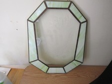 Vintage Custom Stained Glass Hanging Art - Green Slag w/Etched Center 18"x14"