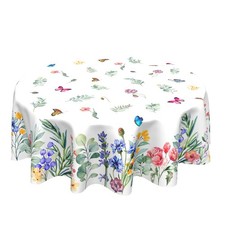Spring Summer Floral Round Tablecloth 70 Inch Wildflower Butterfly Table Clot...