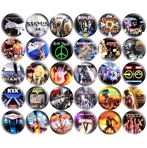 Bandas para el cabello de música retro con botones pinback de 2,25" de metal glam de los años 80, 120 prendedores - Imagen 5 de 8