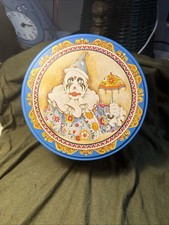 Vintage Clown Circus Round Tin. 1980 s Style. 7 5/8 , 3" deep.