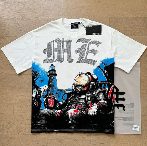 New Mixed Emotion Astronaut Rhinestone Print Short sleeve Mens Crew Neck T-Shirt
